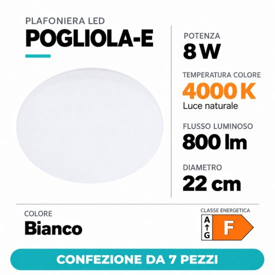 Eglo pogliola e plafoniera 8w 4000k 22cm bianca confezione da 7 pezzi