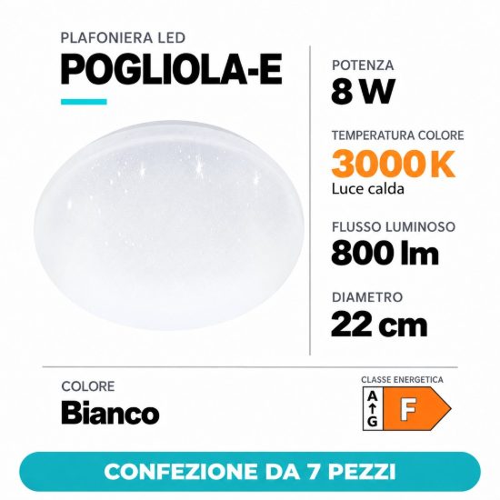 Eglo pogliola e plafoniera 8w 3000k 22cm bianca effetto cristallo confezione da 7 pezzi