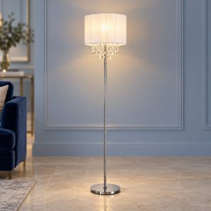 Ideal lux opera piantana e27 163cm per soggiorno classica bianca con pendenti in cristallo