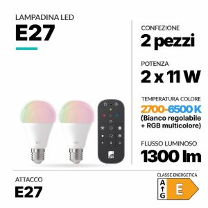 Eglo lampadina connect z set 2 lampadine led 2x11w rgb 2700k 6500k e27 dimmerabili