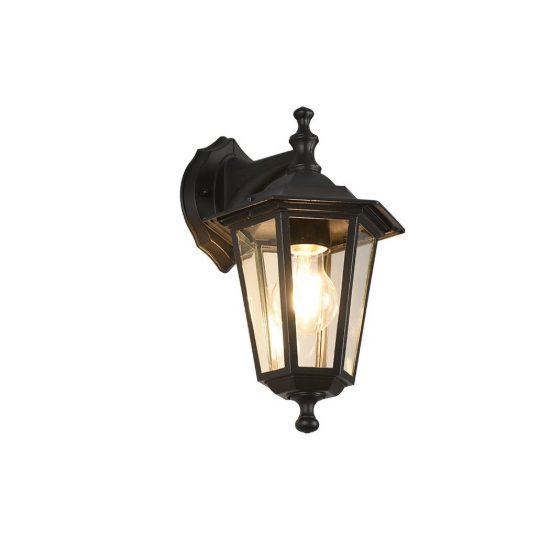 Applique da esterno ip44 a lanterna esagonale pendente nera con vetro trasparente