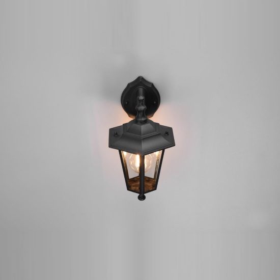Applique da esterno ip44 a lanterna esagonale pendente nera con vetro trasparente