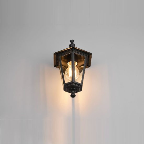 Applique da esterno ip44 a lanterna esagonale pendente nera con vetro trasparente