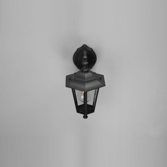 Applique da esterno ip44 a lanterna esagonale pendente nera con vetro trasparente