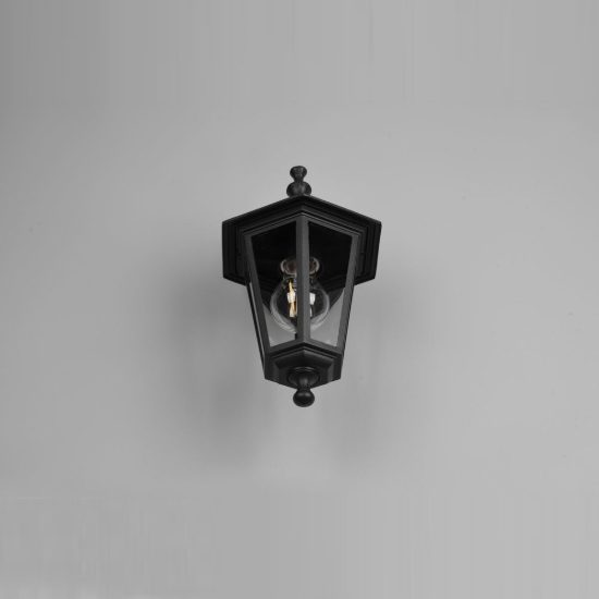 Applique da esterno ip44 a lanterna esagonale pendente nera con vetro trasparente
