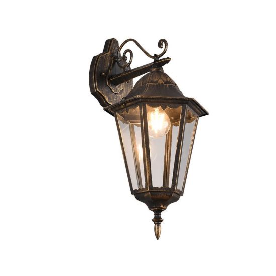Applique grande da esterno ip44 a lanterna esagonale pendente ruggine con vetro trasparente