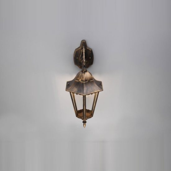 Applique grande da esterno ip44 a lanterna esagonale pendente ruggine con vetro trasparente