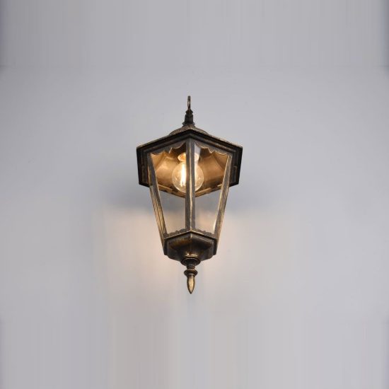 Applique grande da esterno ip44 a lanterna esagonale pendente ruggine con vetro trasparente