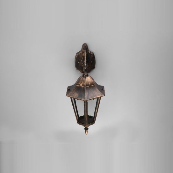 Applique grande da esterno ip44 a lanterna esagonale pendente ruggine con vetro trasparente