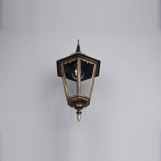 Applique grande da esterno ip44 a lanterna esagonale pendente ruggine con vetro trasparente