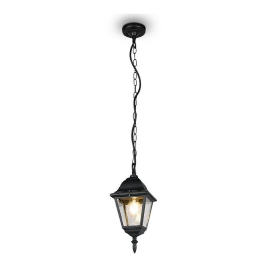 Lampada a sospensione da esterno ip44 a lanterna quadrata nera con vetro trasparente