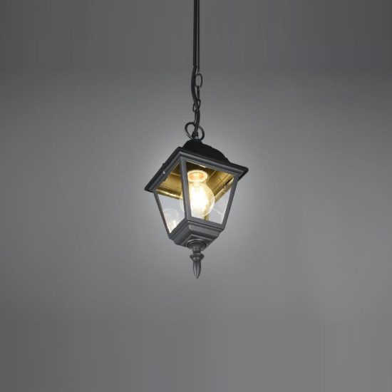 Lampada a sospensione da esterno ip44 a lanterna quadrata nera con vetro trasparente