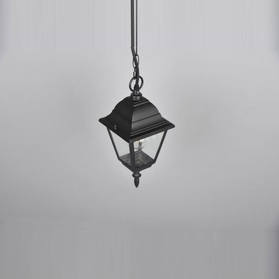Lampada a sospensione da esterno ip44 a lanterna quadrata nera con vetro trasparente