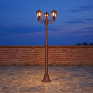 Lampione da giardino 3 luci piccolo ip44 a lanterna esagonale ruggine con vetro trasparente