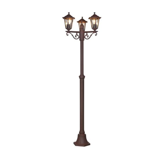 Lampione da giardino 3 luci piccolo ip44 a lanterna esagonale ruggine con vetro trasparente