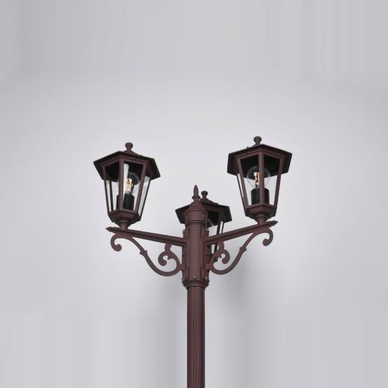 Lampione da giardino 3 luci piccolo ip44 a lanterna esagonale ruggine con vetro trasparente