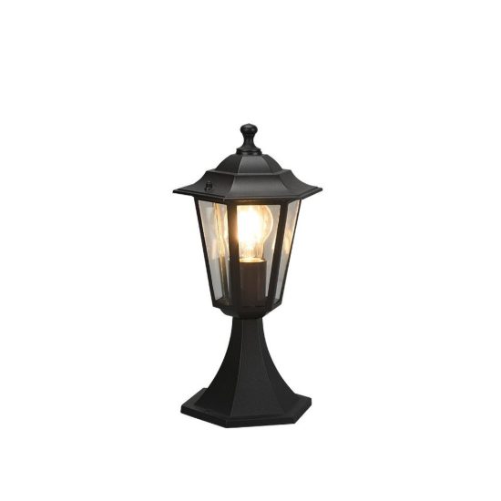 Lampioncino da giardino paletto ip44 a lanterna esagonale nero con vetro trasparente