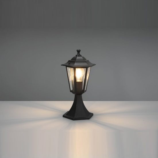 Lampioncino da giardino paletto ip44 a lanterna esagonale nero con vetro trasparente