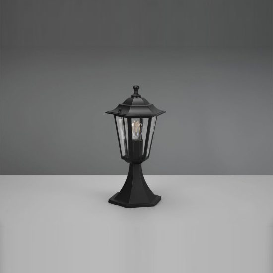 Lampioncino da giardino paletto ip44 a lanterna esagonale nero con vetro trasparente