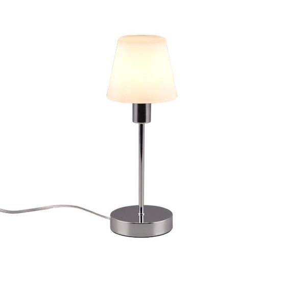 Abat-jour touch per comodino moderno cromo con vetro bianco satinato