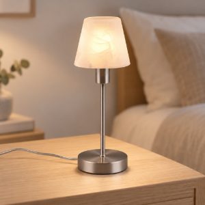 Abat-jour touch per comodino moderno nichel opaco con vetro alabastro