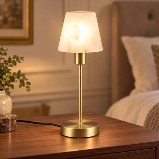 Abat-jour touch per comodino classico ottone satinato con vetro alabastro