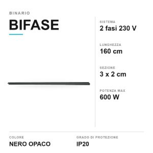 Binario elettrificato bifase 160cm nero opaco