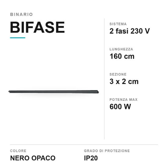Binario elettrificato bifase 160cm nero opaco