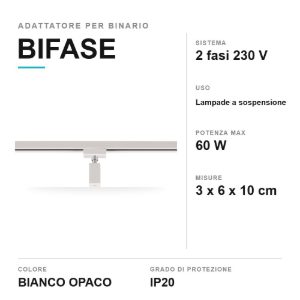 Adattatore per binario bifase per lampade a sospensione bianco