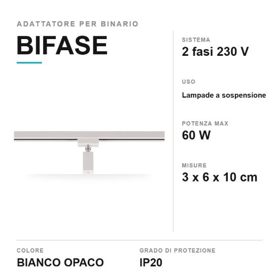 Adattatore per binario bifase per lampade a sospensione bianco