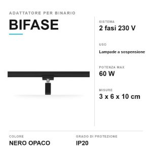 Adattatore per binario bifase per lampade a sospensione nero