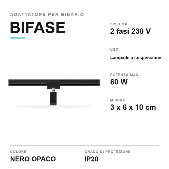 Adattatore per binario bifase per lampade a sospensione nero
