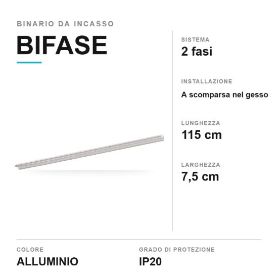 Binario elettrificato bifase da incasso a scomparsa 115cm alluminio