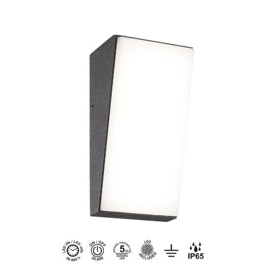 Applique per esterno led 9w 3000k ip65 9cm grigio scuro