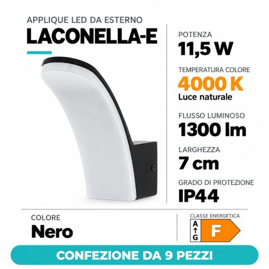Eglo laconella e applique da esterno led 11,5w 4000k 7cm ip44 nera confezione da 9 pezzi
