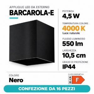 Eglo barcarola e applique da esterno led 4,5w 4000k 10,5cm ip44 nera confezione da 16 pezzi