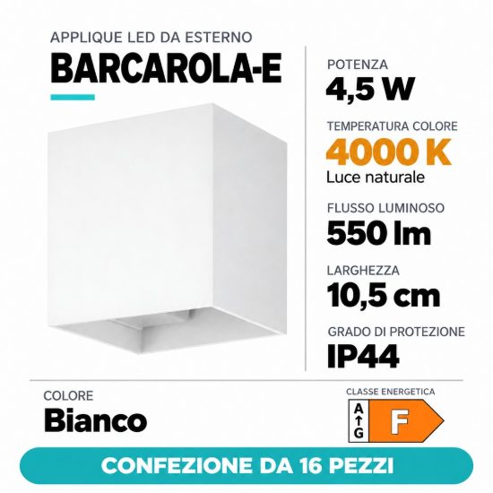 Eglo barcarola e applique da esterno led 4,5w 4000k 10,5cm ip44 bianca confezione da 16 pezzi