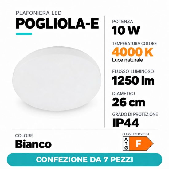 Eglo pogliola e plafoniera 10w 4000k 26cm per bagno bianca confezione da 7 pezzi