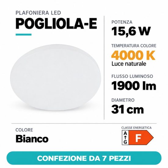 Eglo pogliola e plafoniera 15,6w 4000k 31cm bianca confezione da 7 pezzi