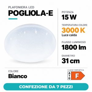 Eglo pogliola e plafoniera 15w 3000k 31cm bianca effetto cristallo confezione da 7 pezzi