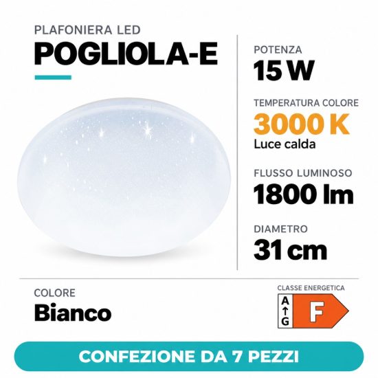 Eglo pogliola e plafoniera 15w 3000k 31cm bianca effetto cristallo confezione da 7 pezzi