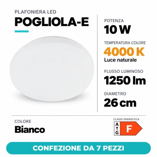 Eglo pogliola e plafoniera 10w 4000k 26cm bianca confezione da 7 pezzi