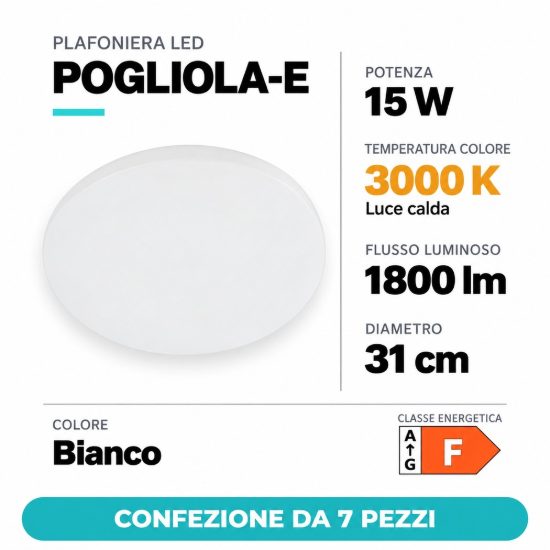 Eglo pogliola e plafoniera 15w 3000k 31cm bianca confezione da 7 pezzi