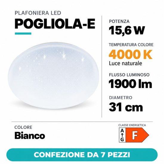 Eglo pogliola e plafoniera 15,6w 4000k 31cm bianca effetto cristallo confezione da 7 pezzi