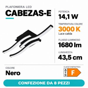Eglo cabezas e plafoniera led 14,1w 3000k 43,5cm nera confezione da 8 pezzi