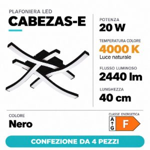 Eglo cabezas e plafoniera led 20w 4000k 40cm per sala da pranzo a croce nera confezione da 4 pezzi