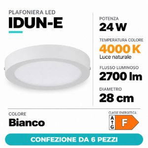 Eglo idun e plafoniera led 24w 4000k 28cm moderna rotonda bianca confezione da 6 pezzi