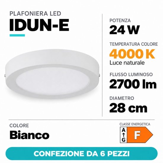 Eglo idun e plafoniera led 24w 4000k 28cm moderna rotonda bianca confezione da 6 pezzi