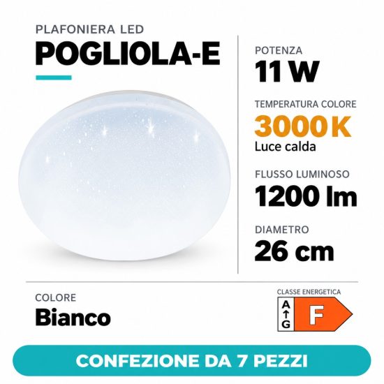 Eglo pogliola e plafoniera 11w 3000k 26cm bianca effetto cristallo confezione da 7 pezzi