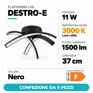 Eglo destro e plafoniera led 11w 3000k 37cm per cameretta moderna nera confezione da 5 pezzi